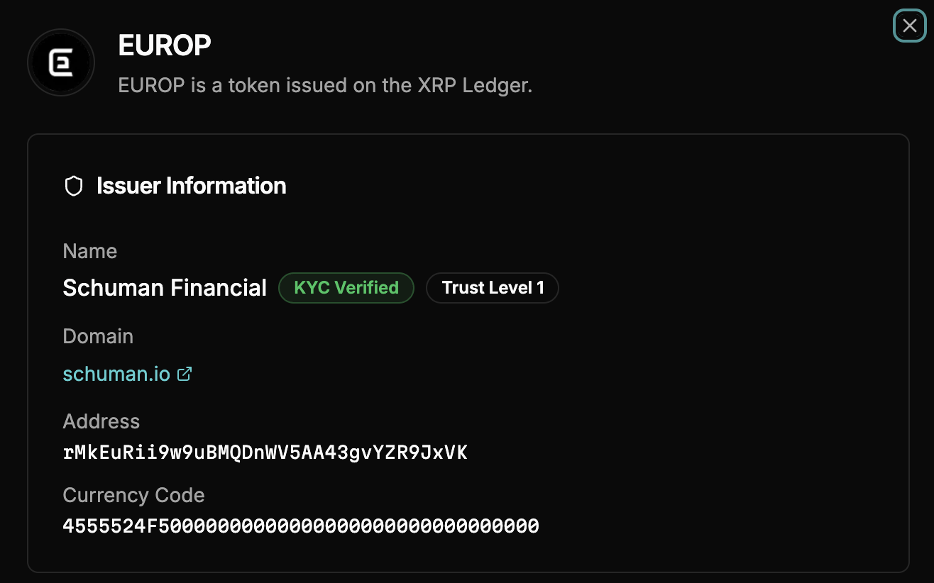EUROP Token Information Modal